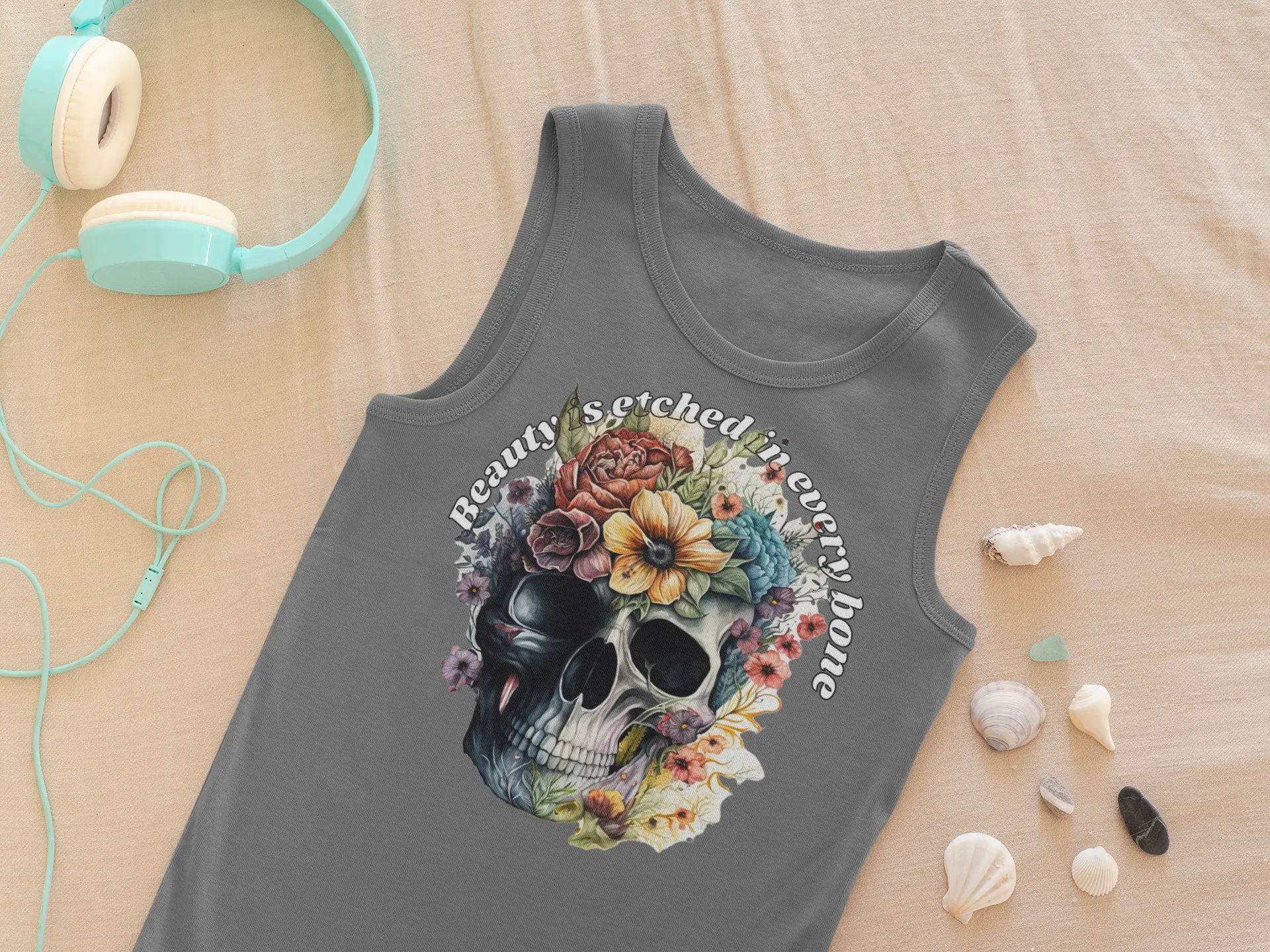 "Beauty Is Etched in Every Bone – Artistic Graphic Tank Top