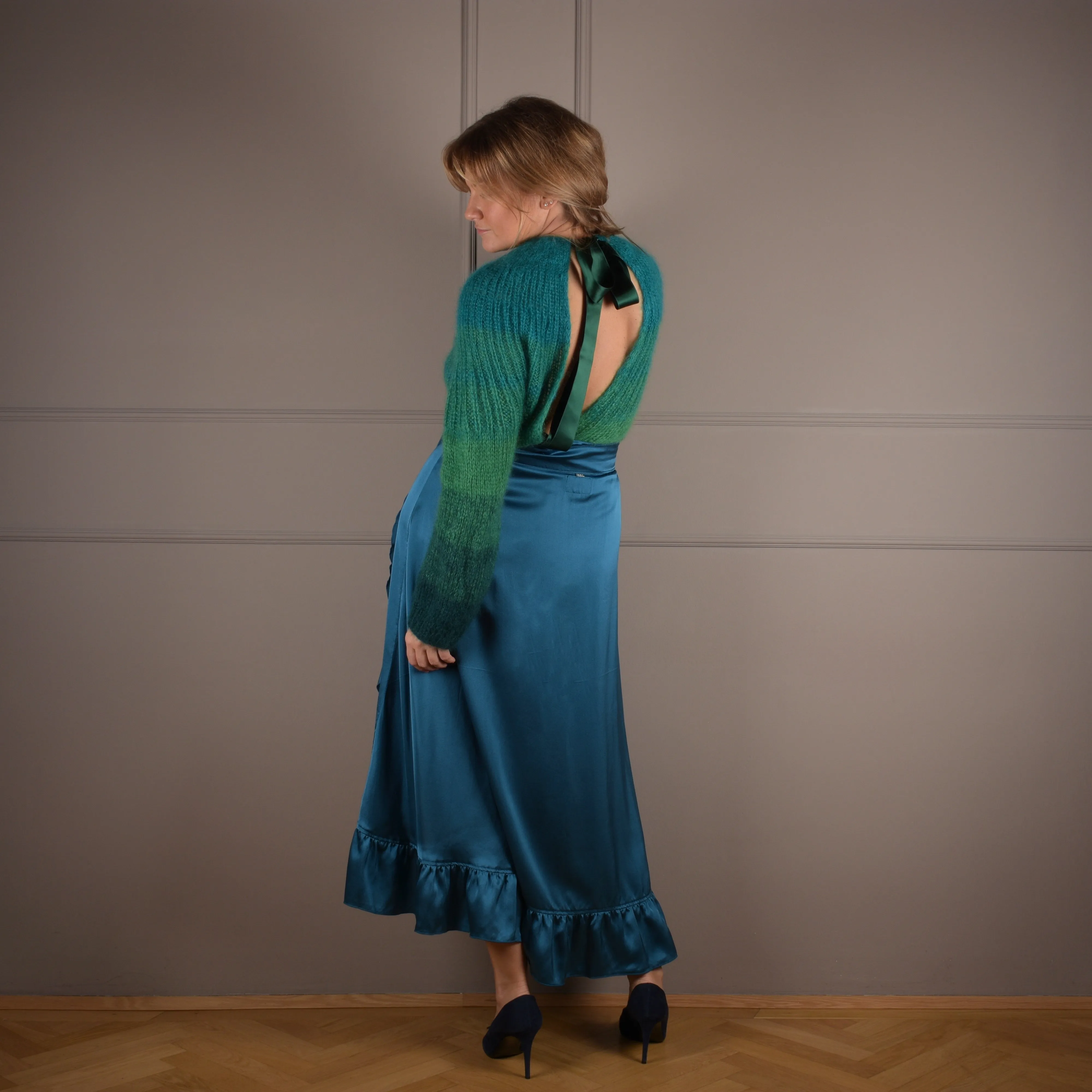 SEA Mohair & Silk Handknitted Deep Ocean Green Pullover