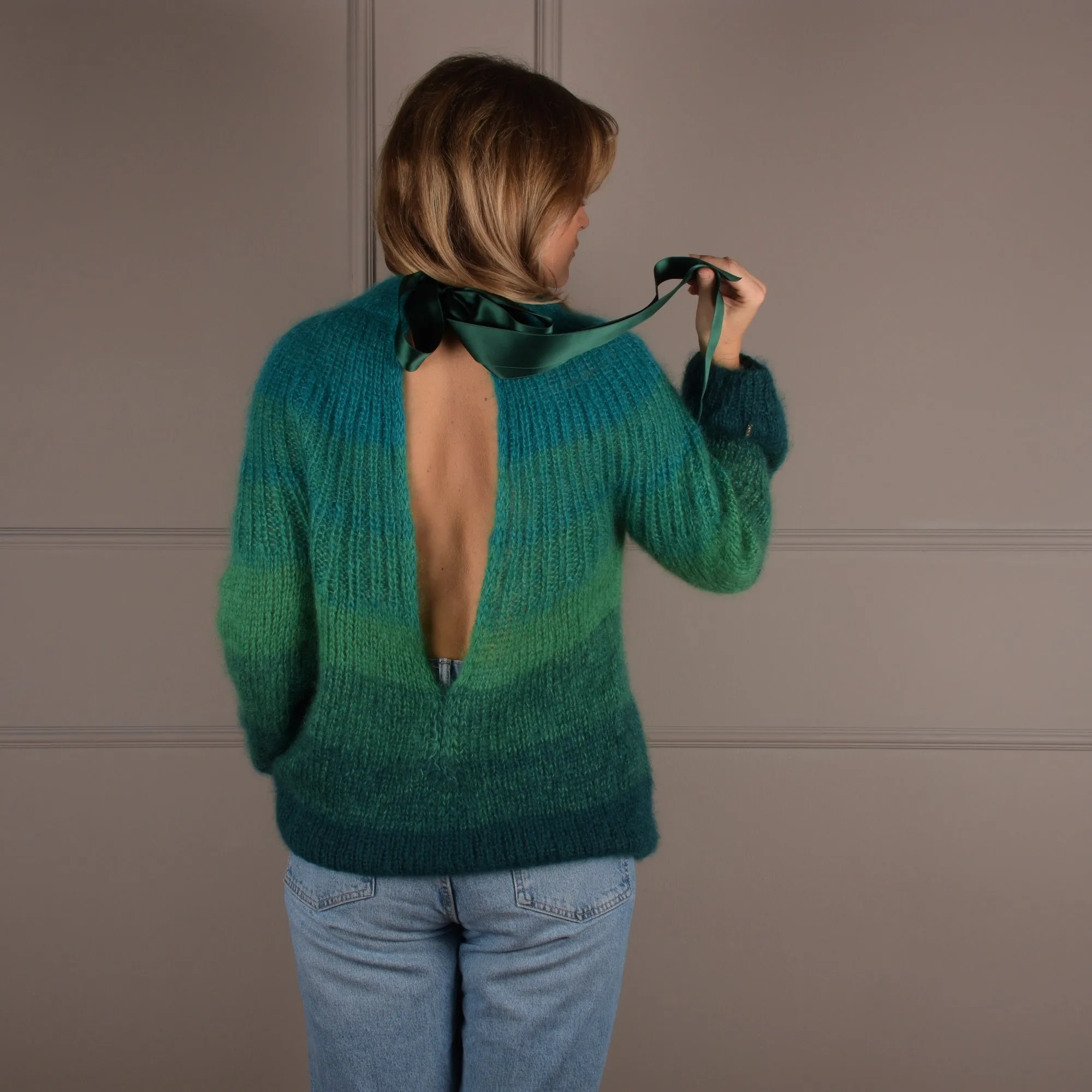 SEA Mohair & Silk Handknitted Deep Ocean Green Pullover