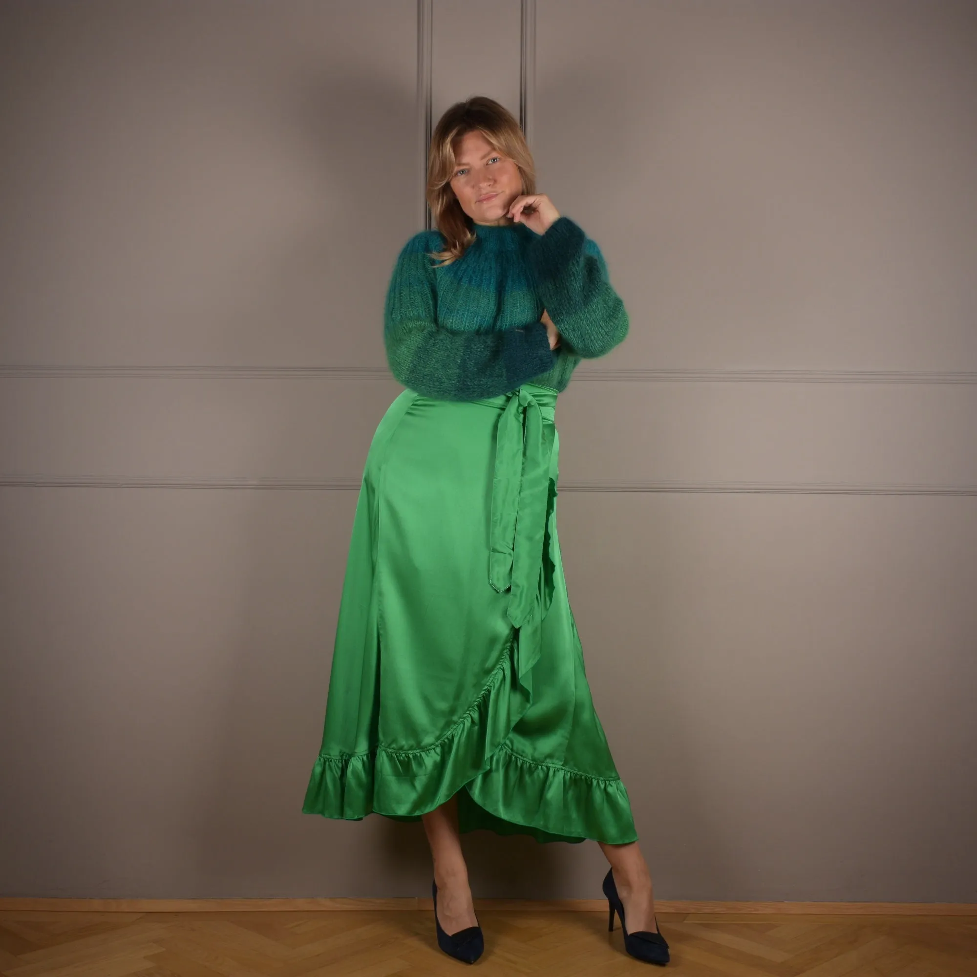 SEA Mohair & Silk Handknitted Deep Ocean Green Pullover