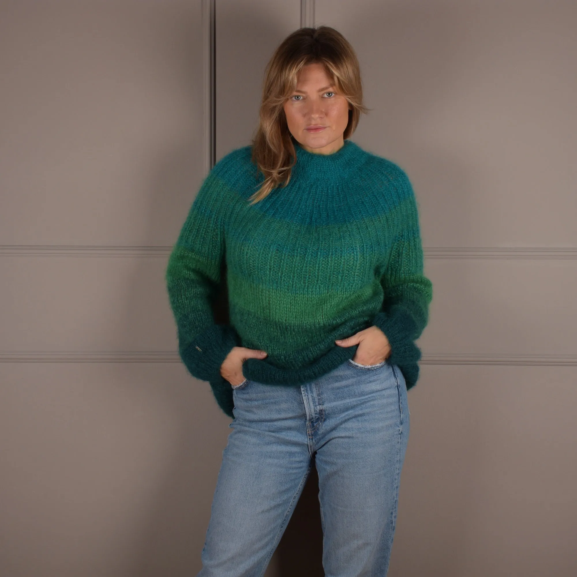 SEA Mohair & Silk Handknitted Deep Ocean Green Pullover