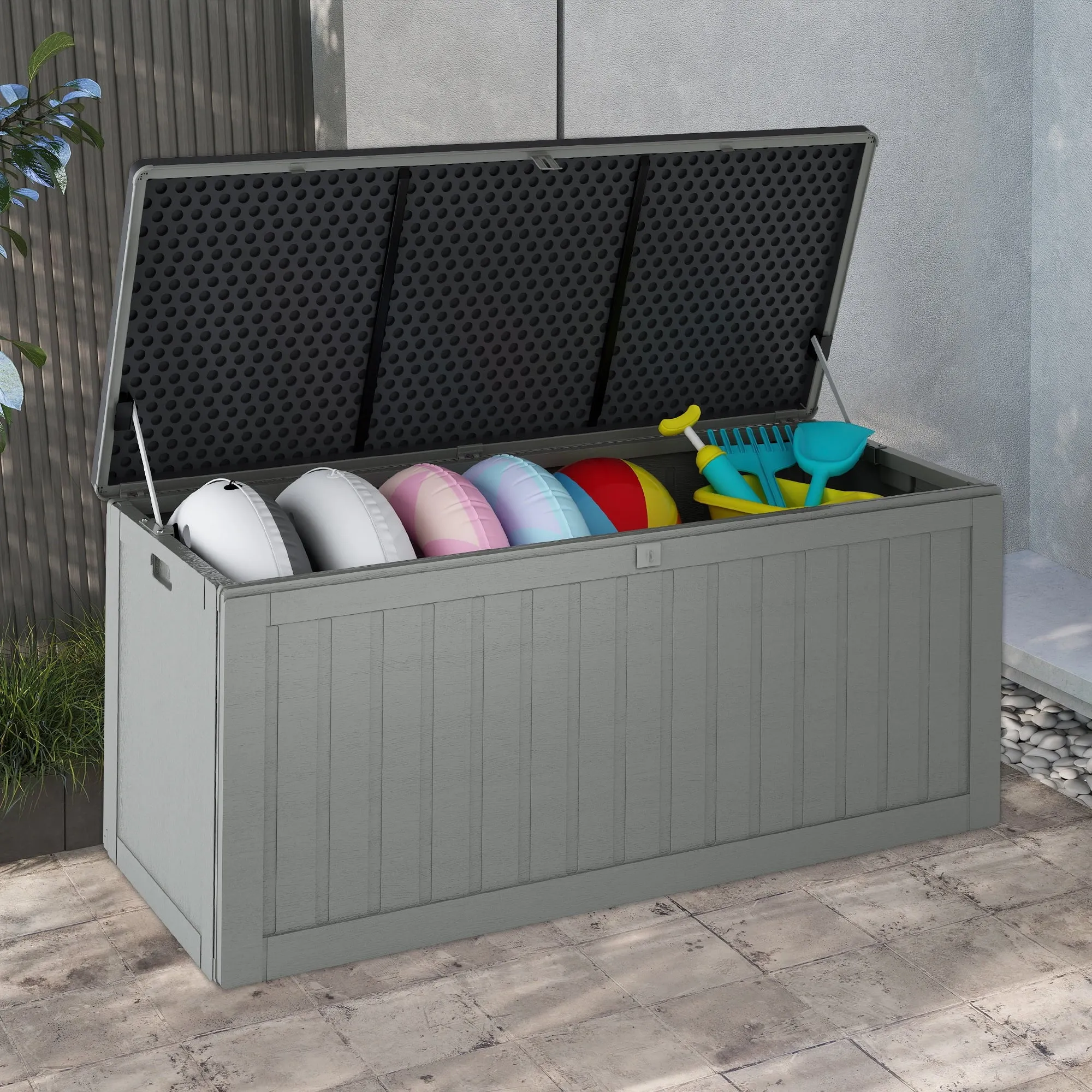 Seizeen Deck Box for Outside, 75GAL Outdoor Storage Box w/Wheels, All-weather Patio Storage for Cushions Toys, Waterproof Resin Deck Box