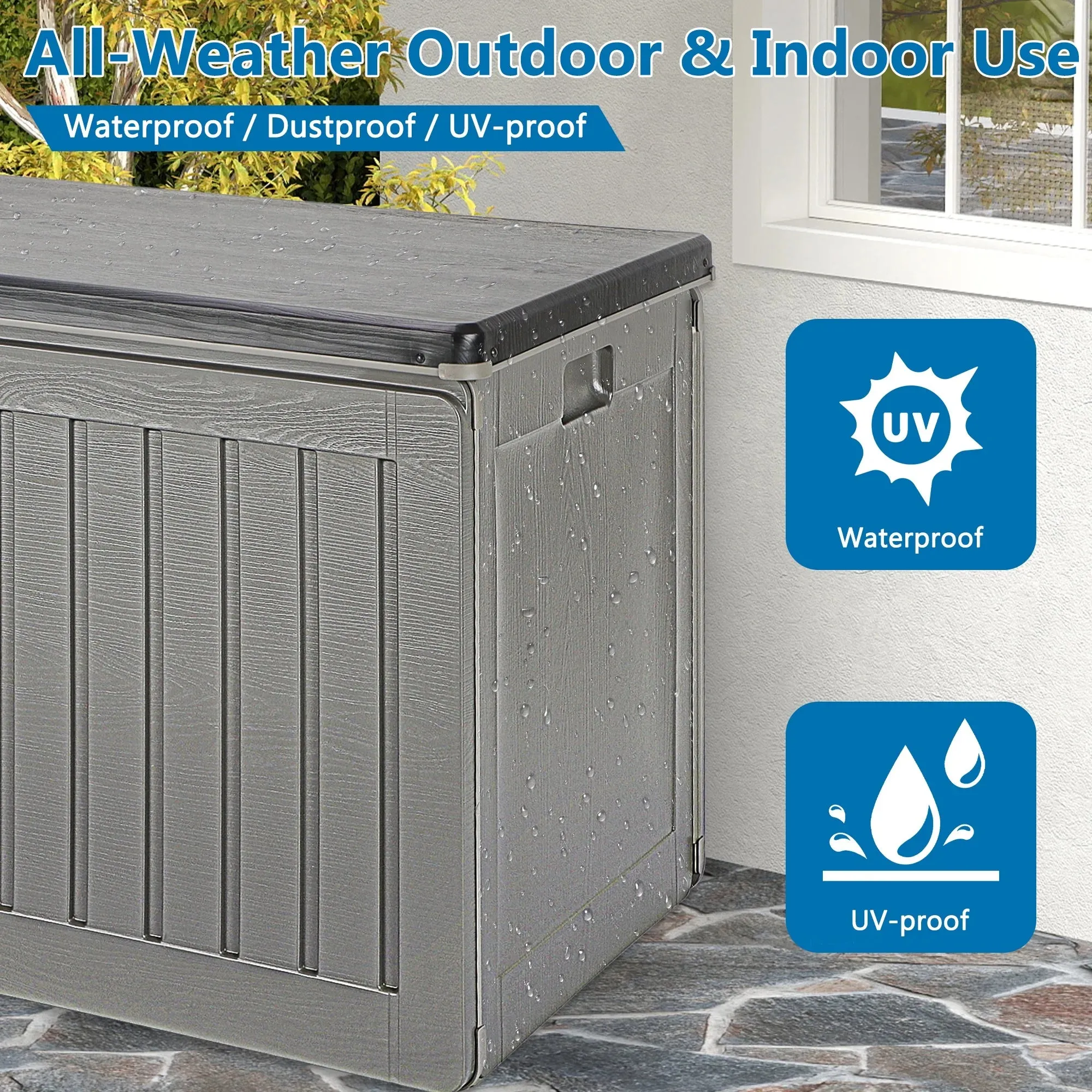 Seizeen Deck Box for Outside, 75GAL Outdoor Storage Box w/Wheels, All-weather Patio Storage for Cushions Toys, Waterproof Resin Deck Box
