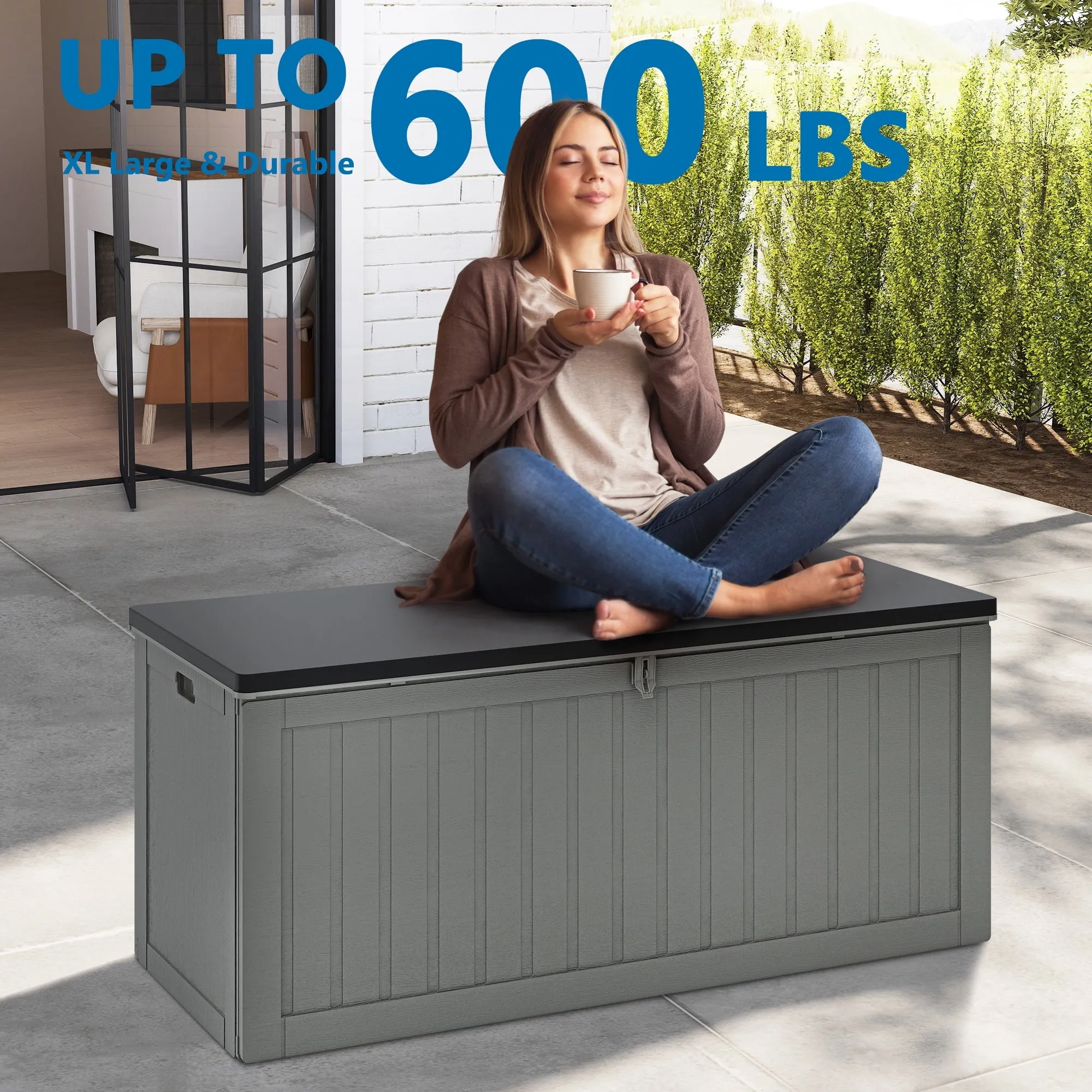 Seizeen Deck Box for Outside, 75GAL Outdoor Storage Box w/Wheels, All-weather Patio Storage for Cushions Toys, Waterproof Resin Deck Box