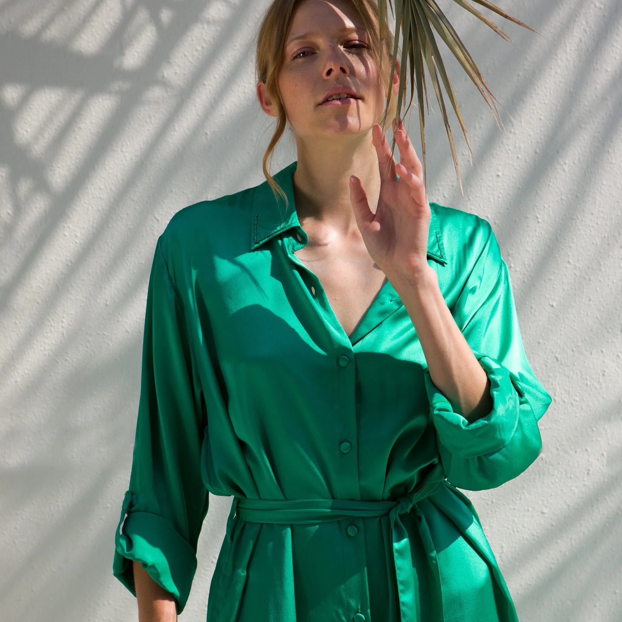 SHIRT Dress Emerald 100% Silk