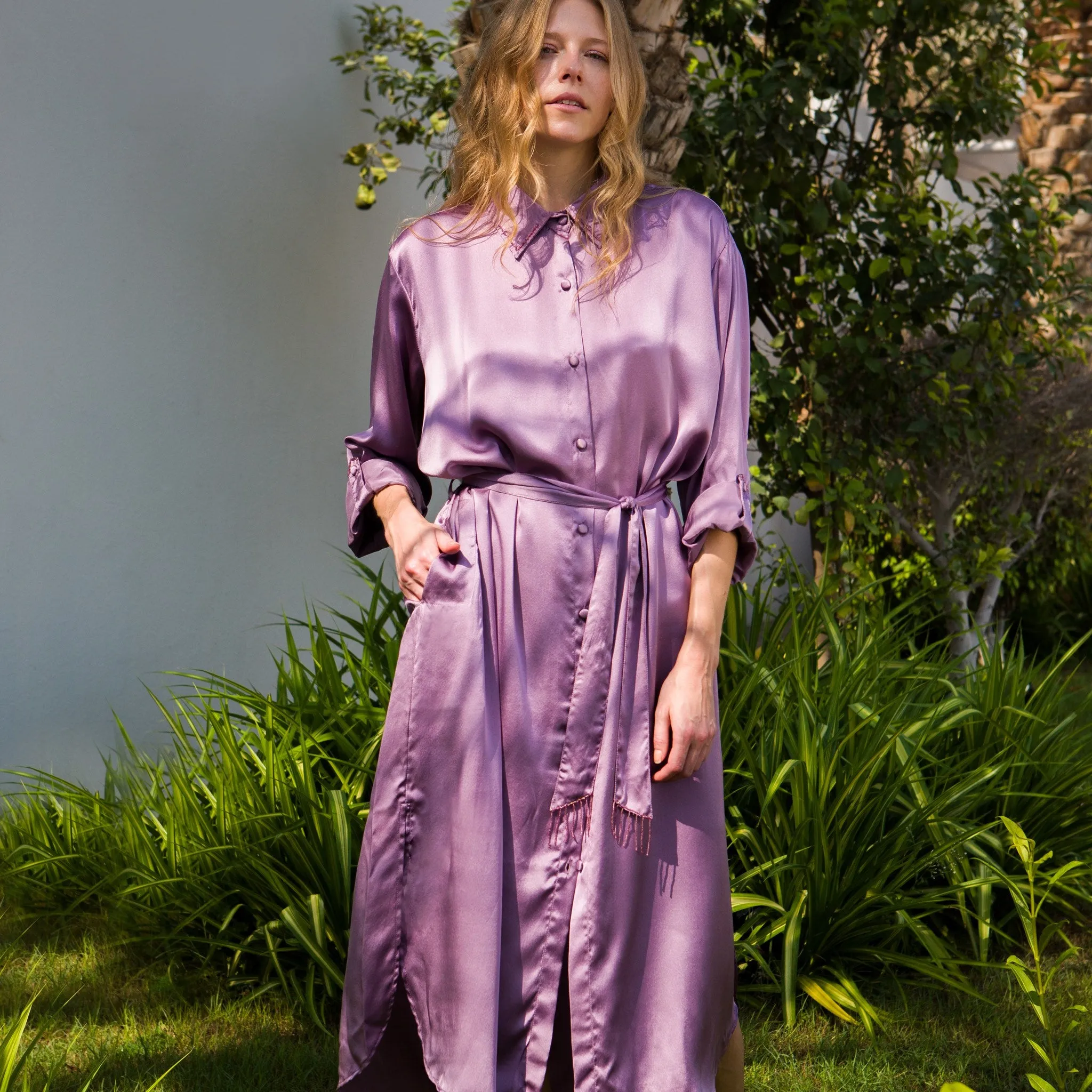 SHIRT Dress Mauve 100% Silk