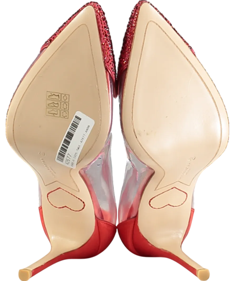 Sophia Webster Red Amora Heart-embellished Leather, Satin And Vinyl Heeled Courts UK 7 EU 40 👠