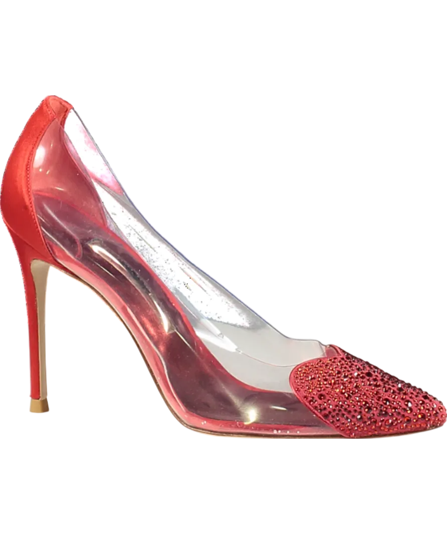 Sophia Webster Red Amora Heart-embellished Leather, Satin And Vinyl Heeled Courts UK 7 EU 40 👠
